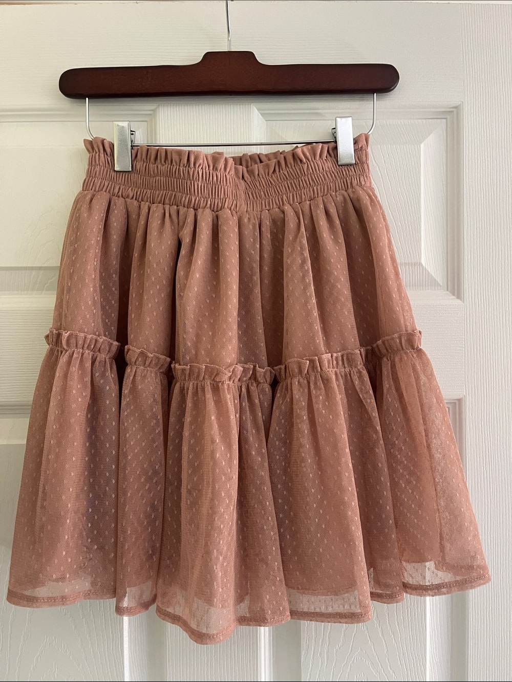 Morning Mist size 8 Blush Pink Tiered Swiss Dot Skirt